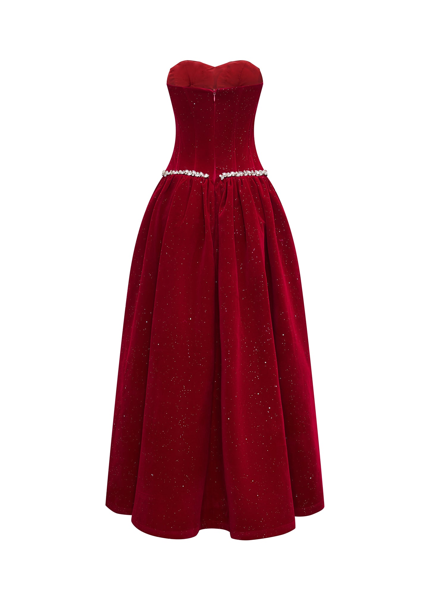 Velvet Ember Bustier Midi Dress