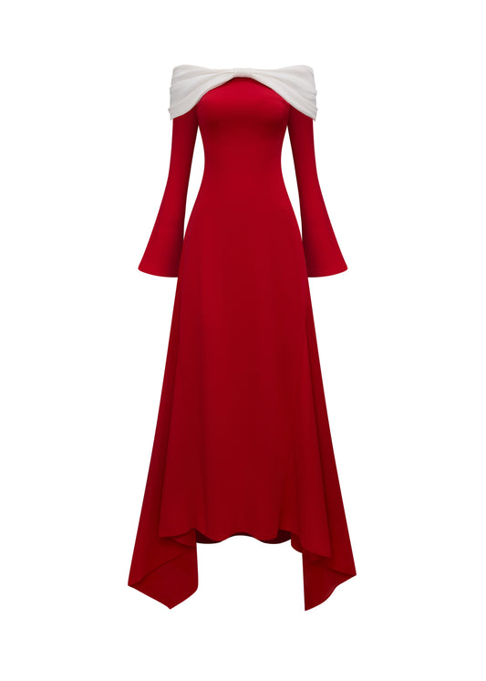 Pearla Bow Off-shoulder Midi Dress
