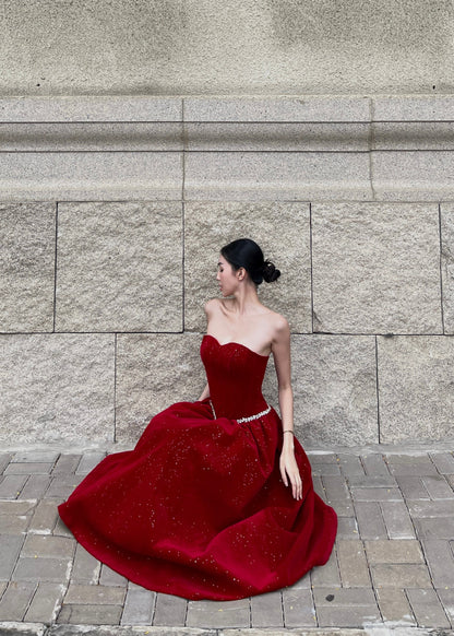 Velvet Ember Bustier Midi Dress