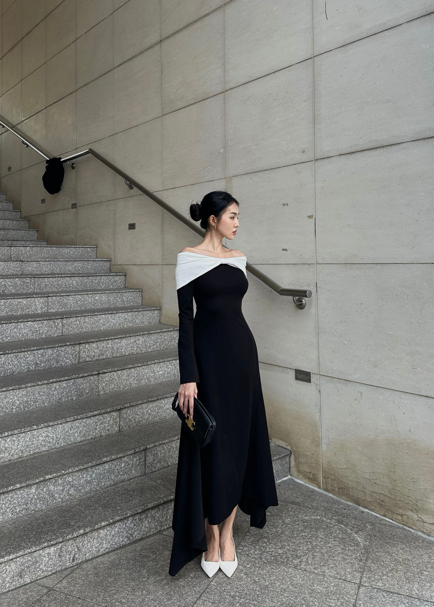 Pearla Bow Off-shoulder Midi Dress